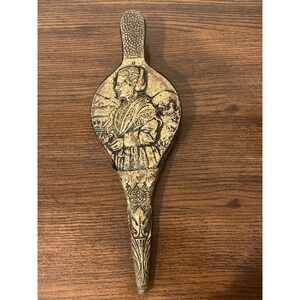Antique Victorian Wood Brass Woman Eather Fire Bellows Made In France 19th Cent.